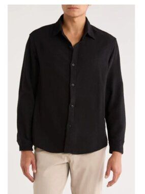 Denim and Flower Men's Black Relaxed Fit Textured Button-Up Shirt Medium